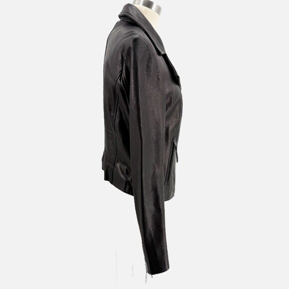 Michael Kors Black Lambskin Leather Moto Jacket S - Picture 4 of 11
